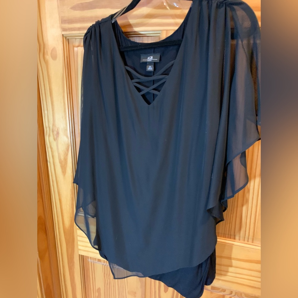 Apt. 9 Black Sheer Blouse with Crisscross Detail